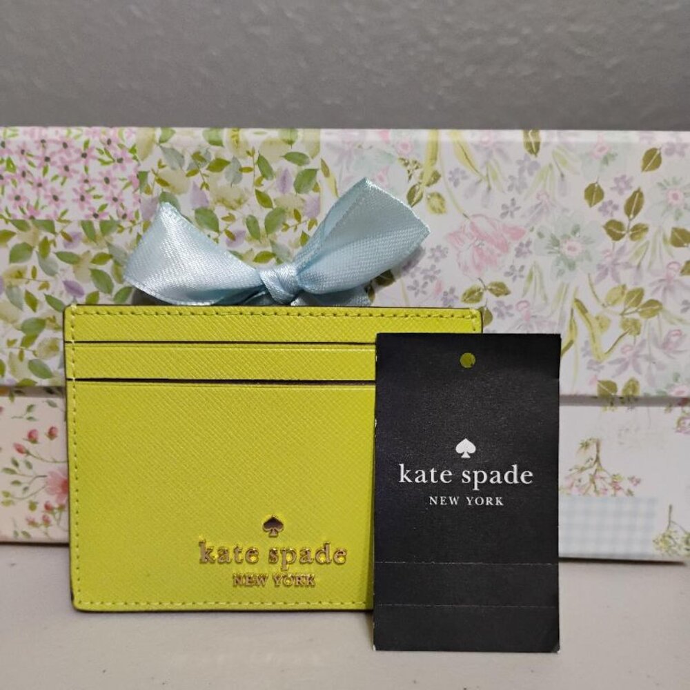 Kate Spade Madison Saffiano Small Slim Card Holder Lime Slush NWT - Picture 3 of 7